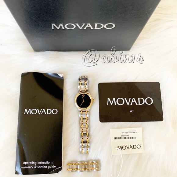 Movado 0604518 Ladies Watch Two Tone Folio Black Dial - Picture 3 of 11